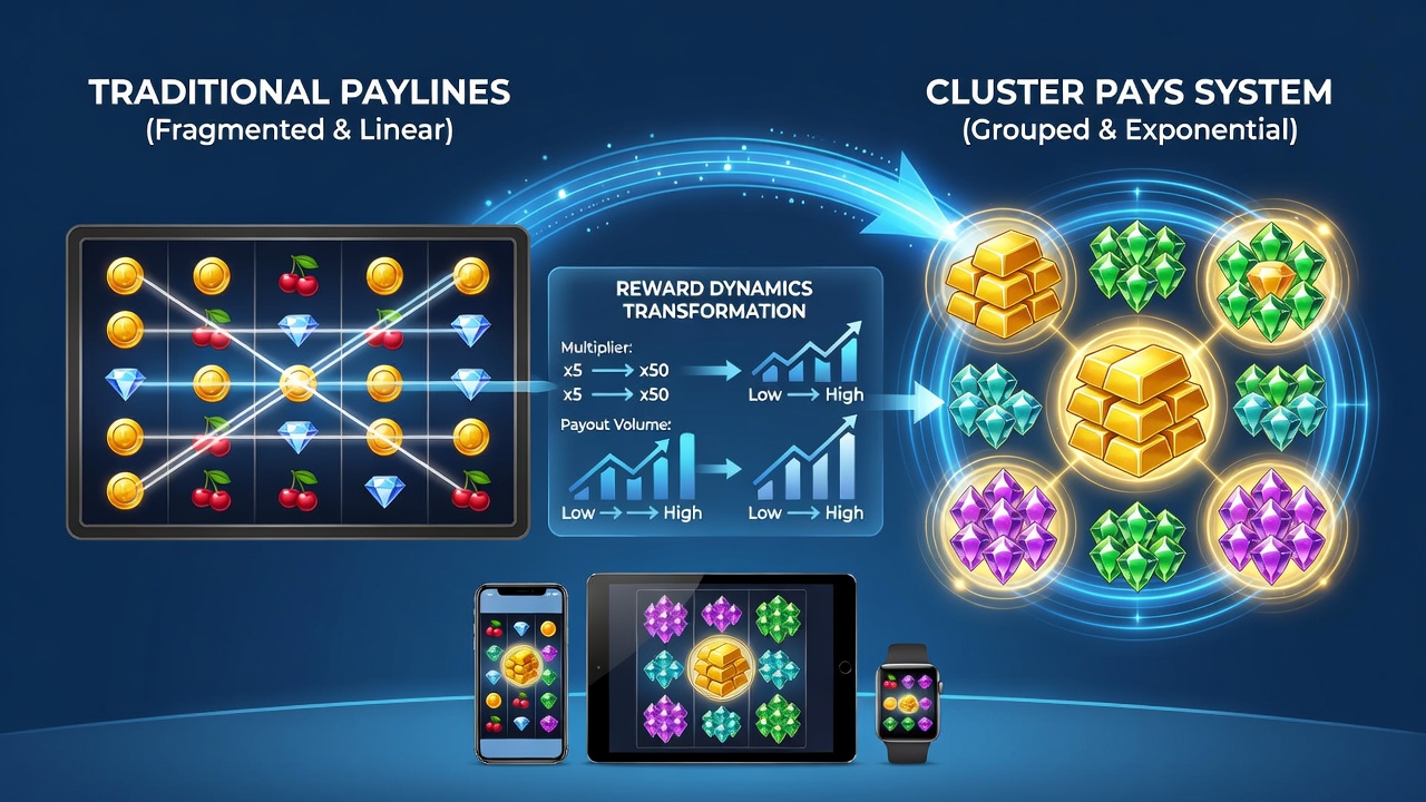 Sequence of cascading symbols in a cluster pays mobile game after initial group removal