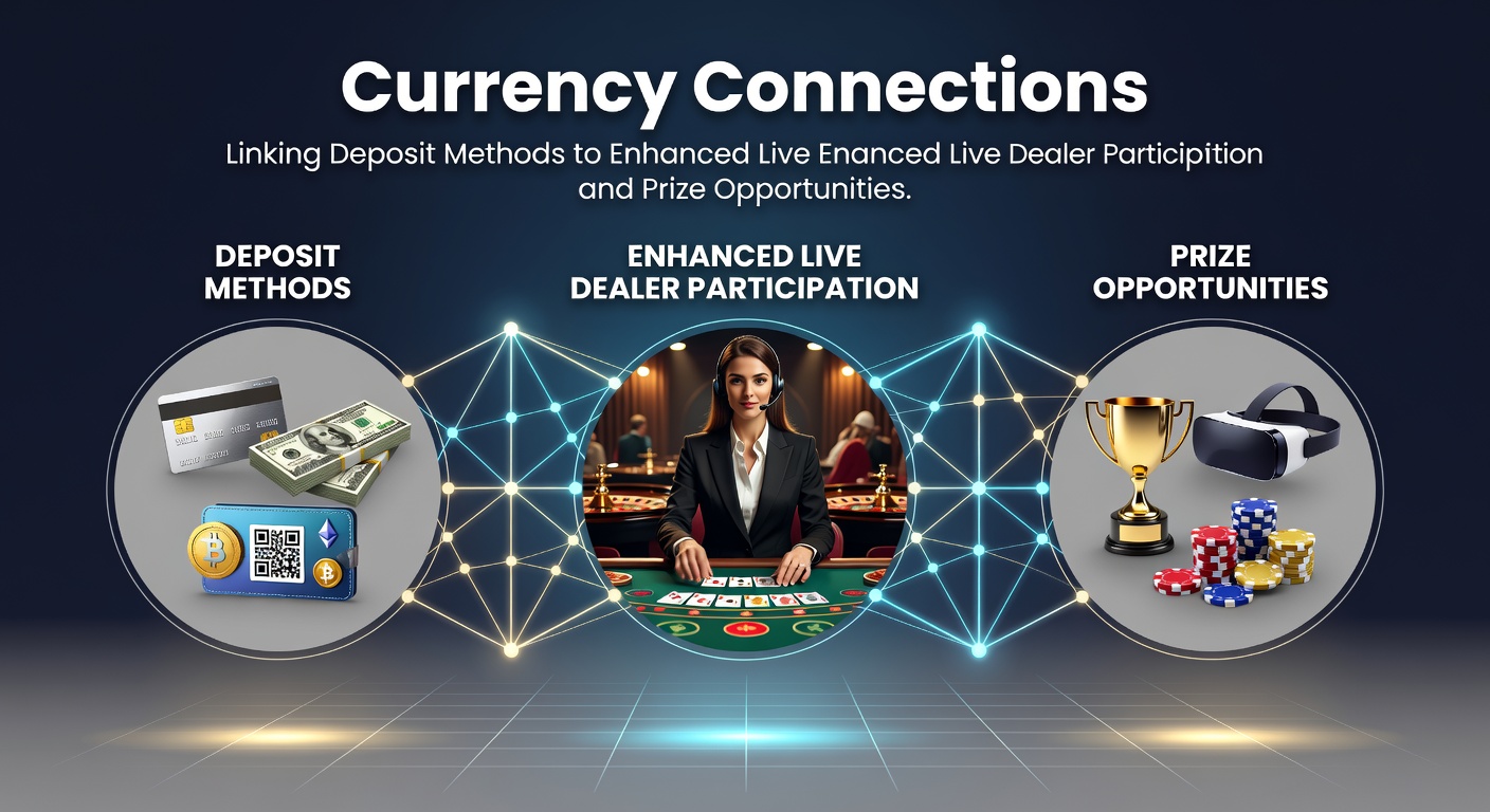 Illustration of digital payment flows connecting deposit options to live dealer casino interfaces and prize structures