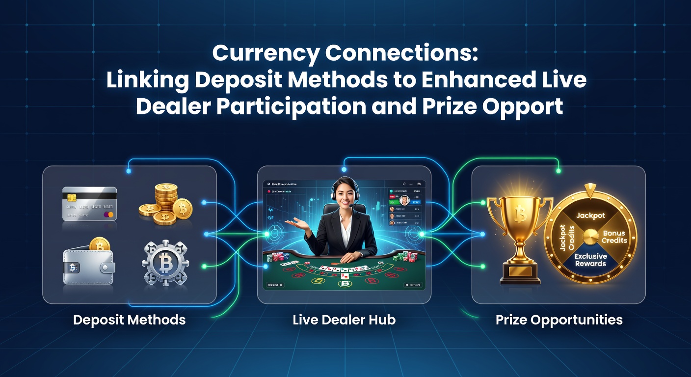 Diagram showing deposit method icons linked to live dealer participation metrics and prize distribution pathways