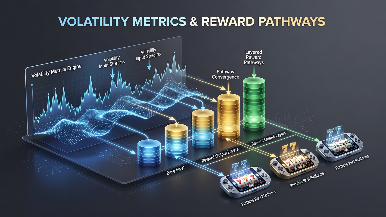 Mobile slot interface displaying volatility indicators and layered bonus pathways
