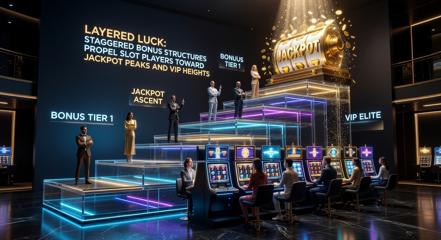 Dynamic screenshot of a slot interface showing multi-tier bonus progression bars filling toward a glowing jackpot and VIP crown icon