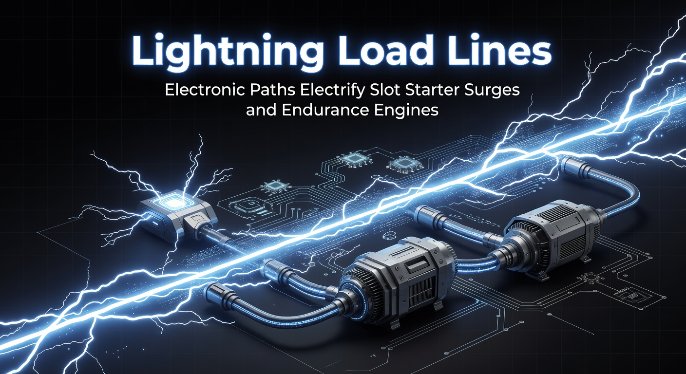 Close-up diagram of lightning load lines circuitry pulsing through a slot machine motherboard, highlighting high-speed electronic pathways
