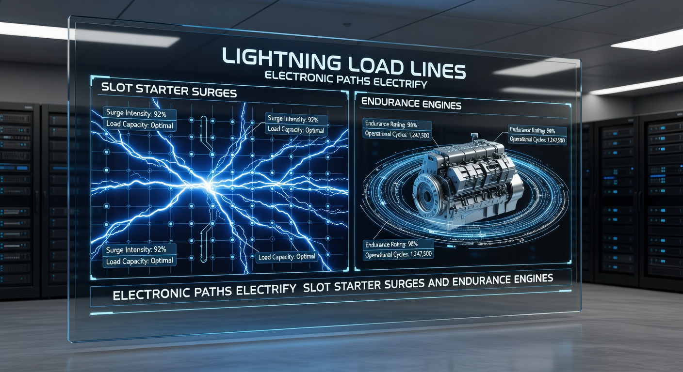 Slot machine endurance test setup showing lightning load lines under prolonged stress, with heat maps and voltage graphs overlaid