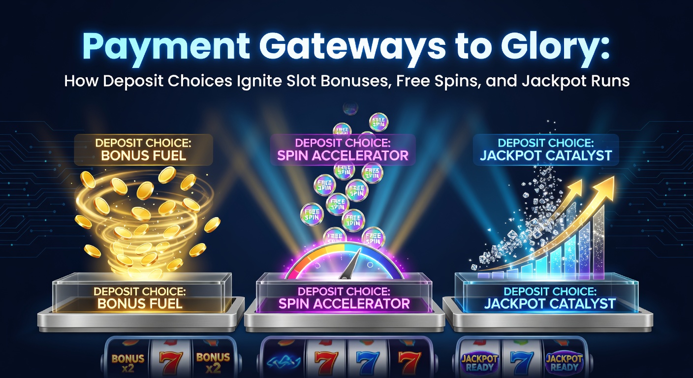 Vibrant digital illustration showing payment icons like cards, e-wallets, and crypto coins funneling into glowing slot machines that burst with bonuses, free spins, and jackpot symbols