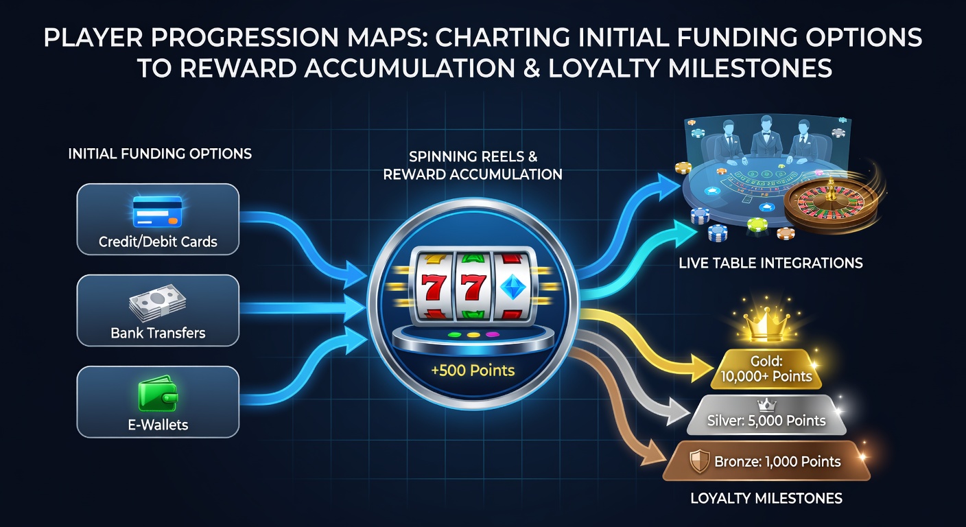 Visual diagram showing player progression paths from deposit methods through slot rewards to live table games and loyalty tiers