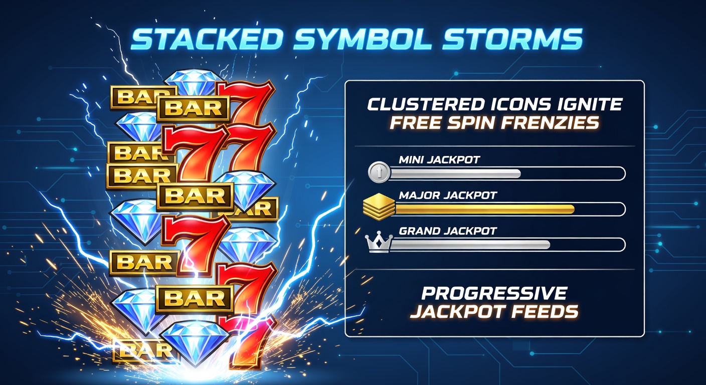 Explosive free spin sequence with clustered stacked icons filling the grid, progressive jackpot meters ticking upward amid glowing win lines and multiplier trails